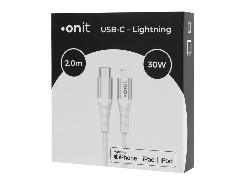 onit USB 2.0-Kabel MFi USB C - Lightning 2 m, Weiss Verbindungskabel für iPhone, iPad und iPod