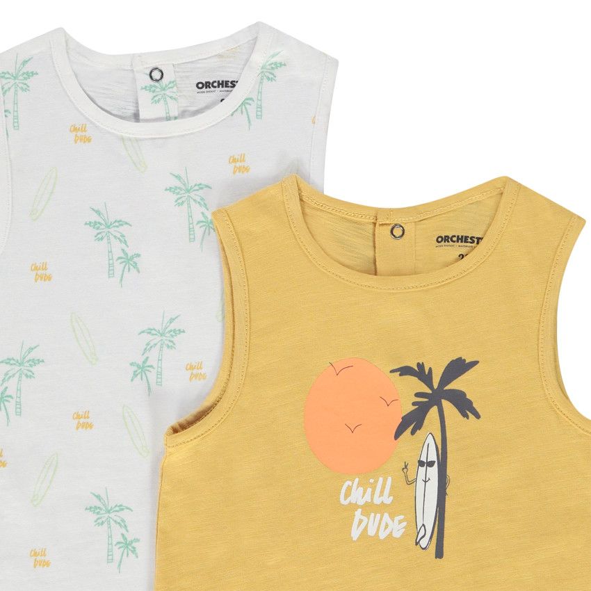 Lot de 5 débardeurs en jersey print surf pour bébé garçon - Blanc