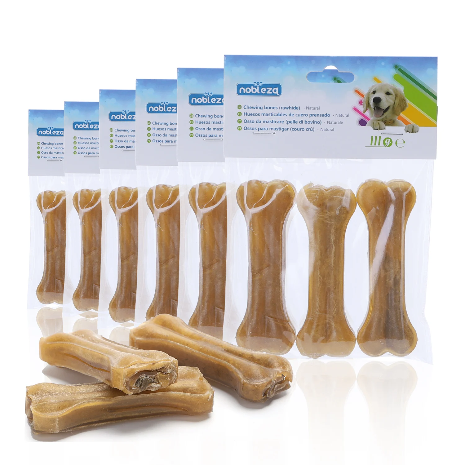 Nobleza - 18 Ossos Prensados para Cães, Fortalecedor de Dentes, Petisco Dental para Cães, Osso de Couro Cru para Roer, 10cm