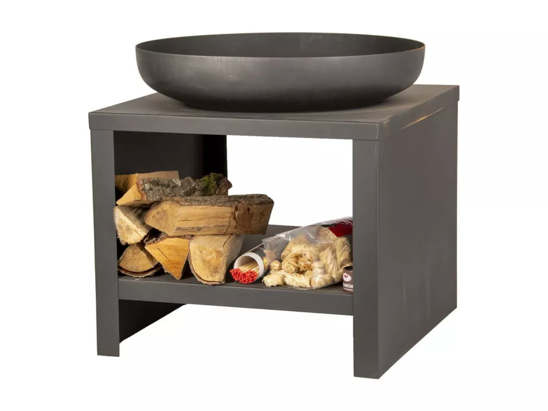 Braséro en métal avec range bois 60 cm