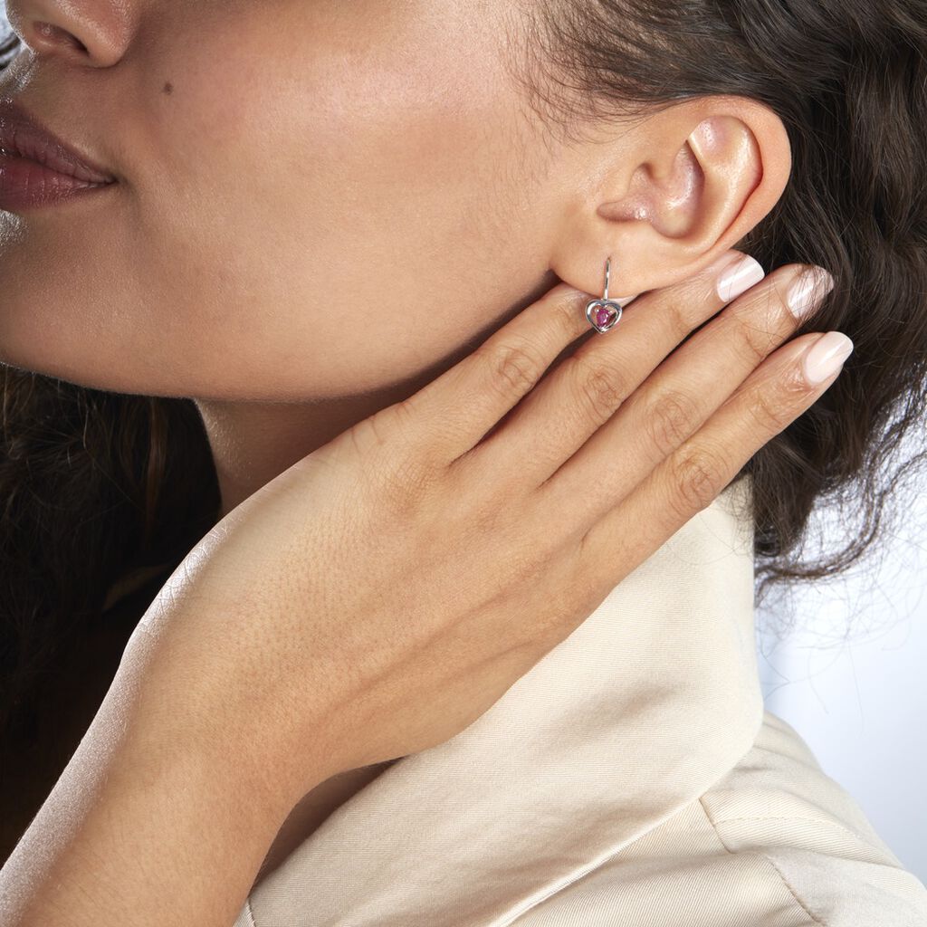 Boucles D'oreilles Danilo Or Blanc Rubis