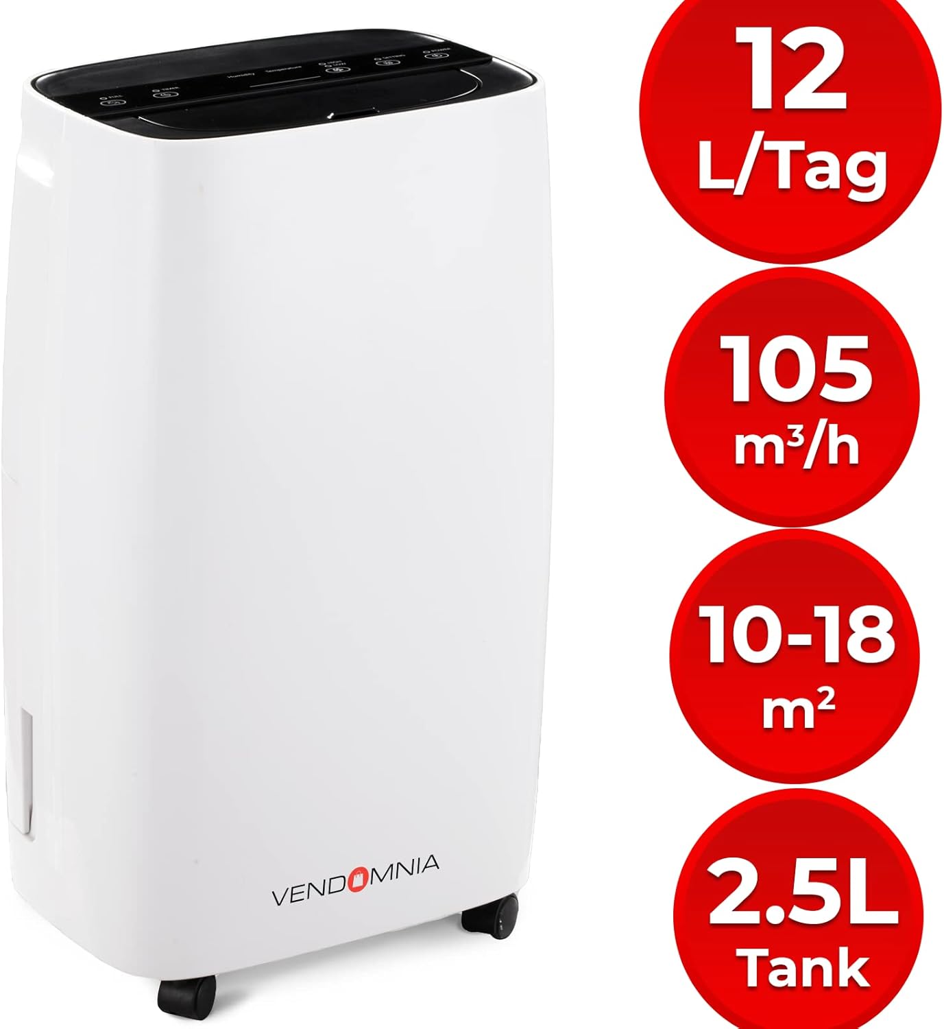 Luftentfeuchter - 10/12 L/Tag, 2L Behälter, 18 m², elektrisch, Digitalanzeige, Timer, Auto-Modus - Bautrockner, Raumentfeuchter, Entfeuchtungsgerät, Raumentfeuchtungsgerät, Luftentfeuchtungsgerät