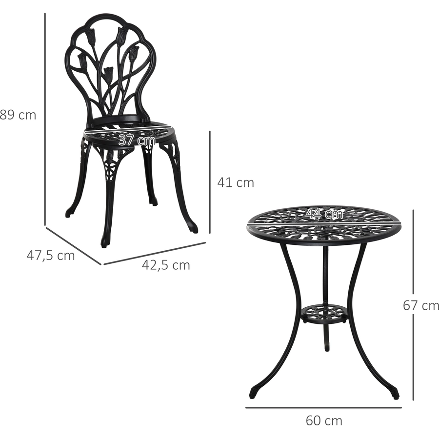 Outsunny Gartenmöbel-Set mit Blumen Design schwarz