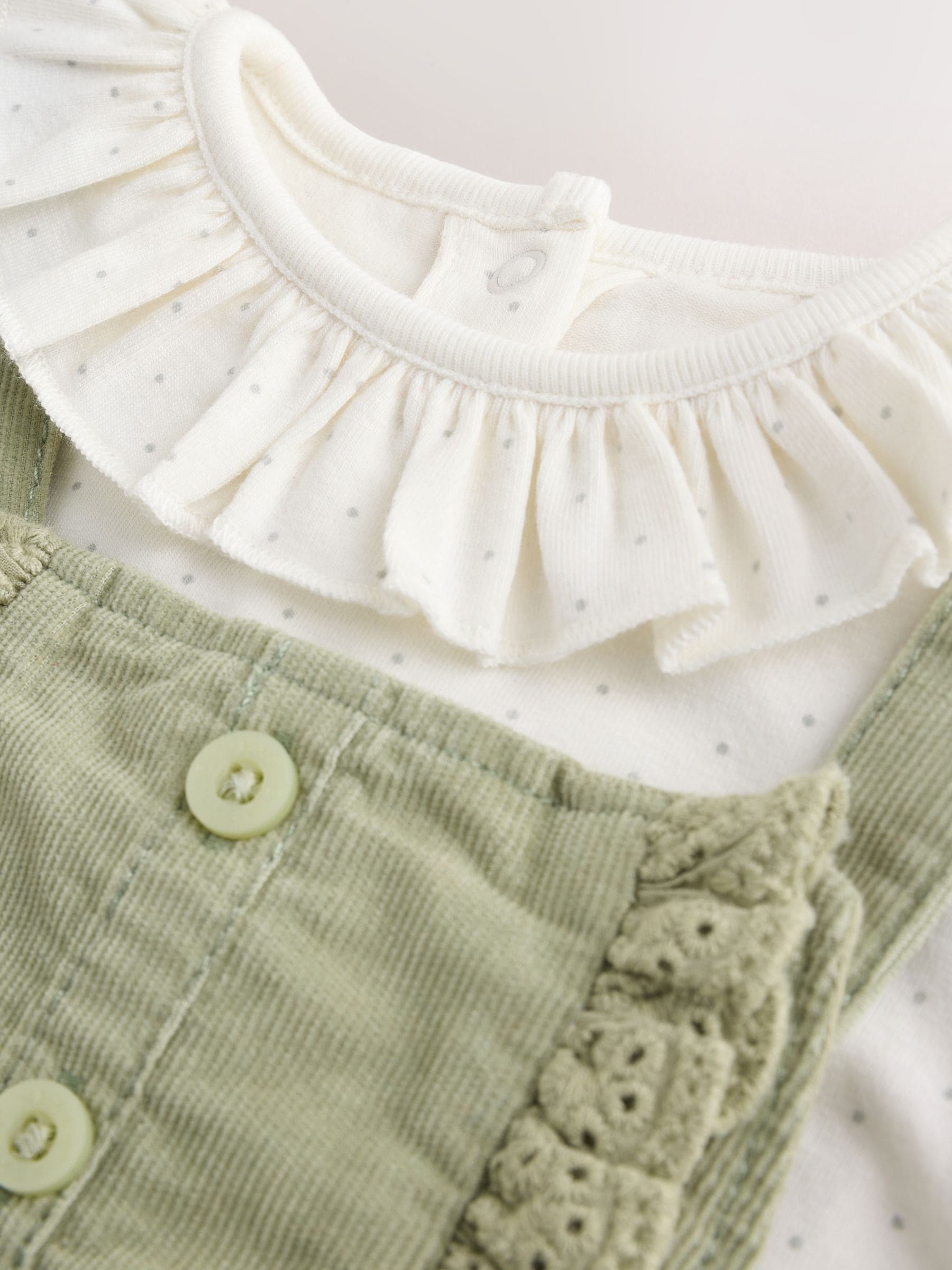 Saliegroen met borduursel - 2 -delige Baby Set van Bodysuit met Lange mouwen en corduroy bretelbroeken (0mnd -3jr)