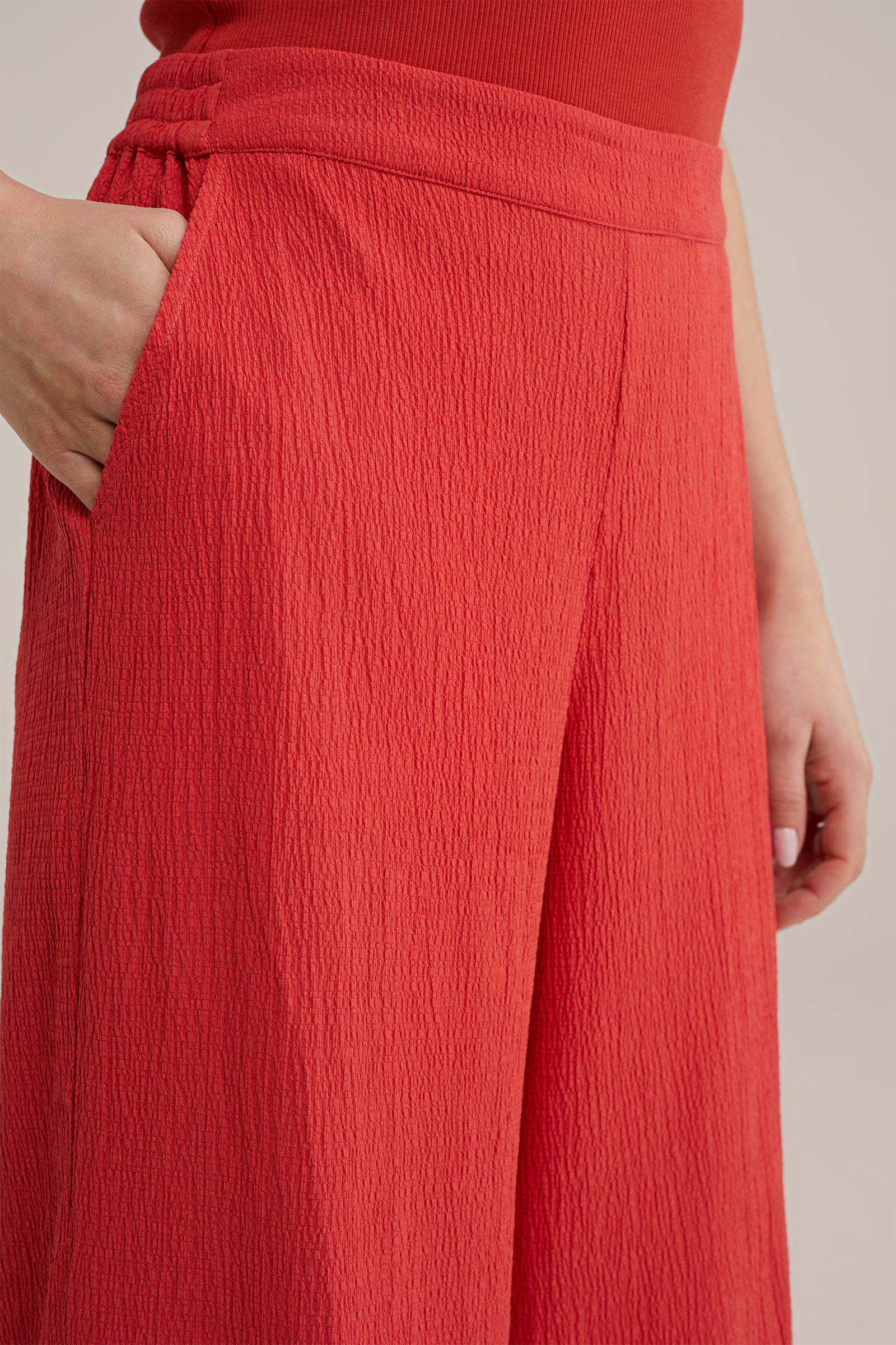 wide leg broek met structuur WE Fashion Rood