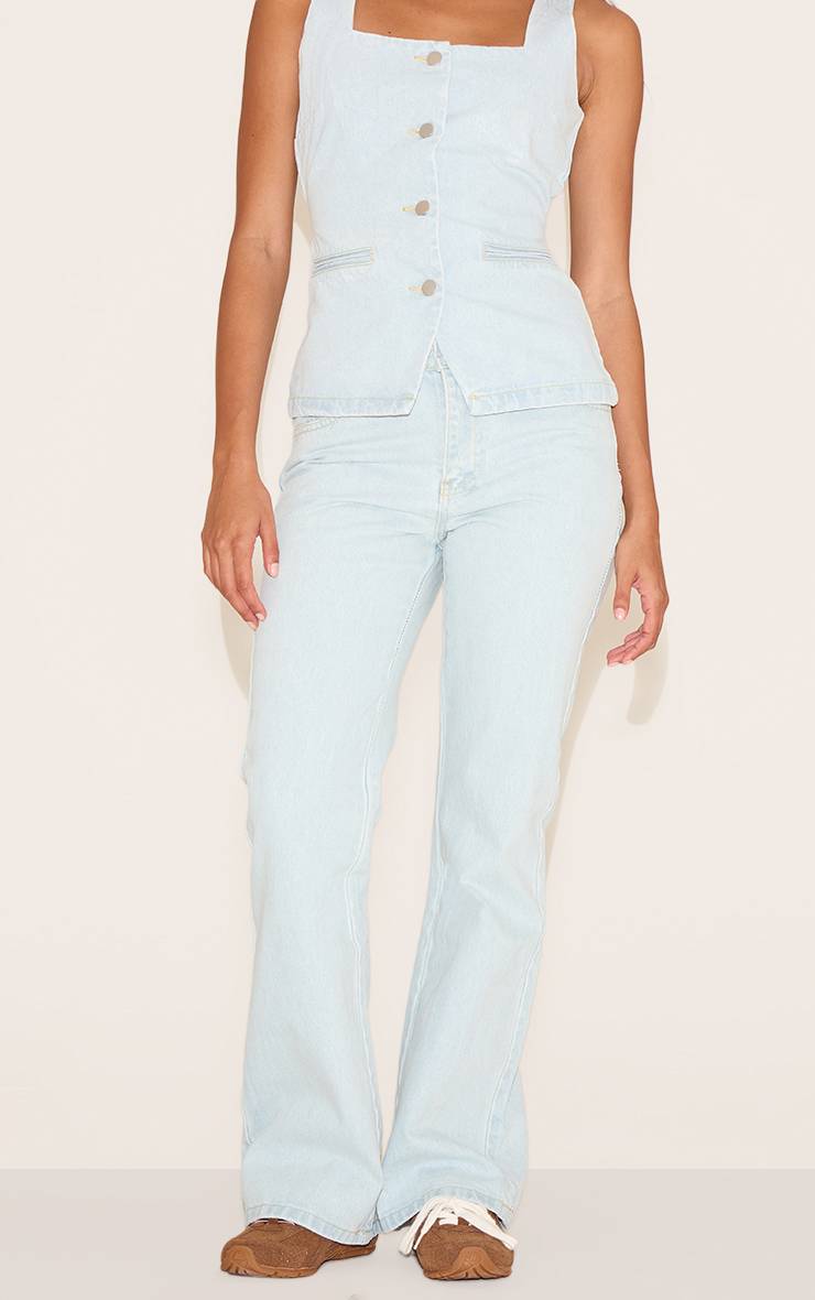 Bleu Clair Jean Droit Taille Mi-haute