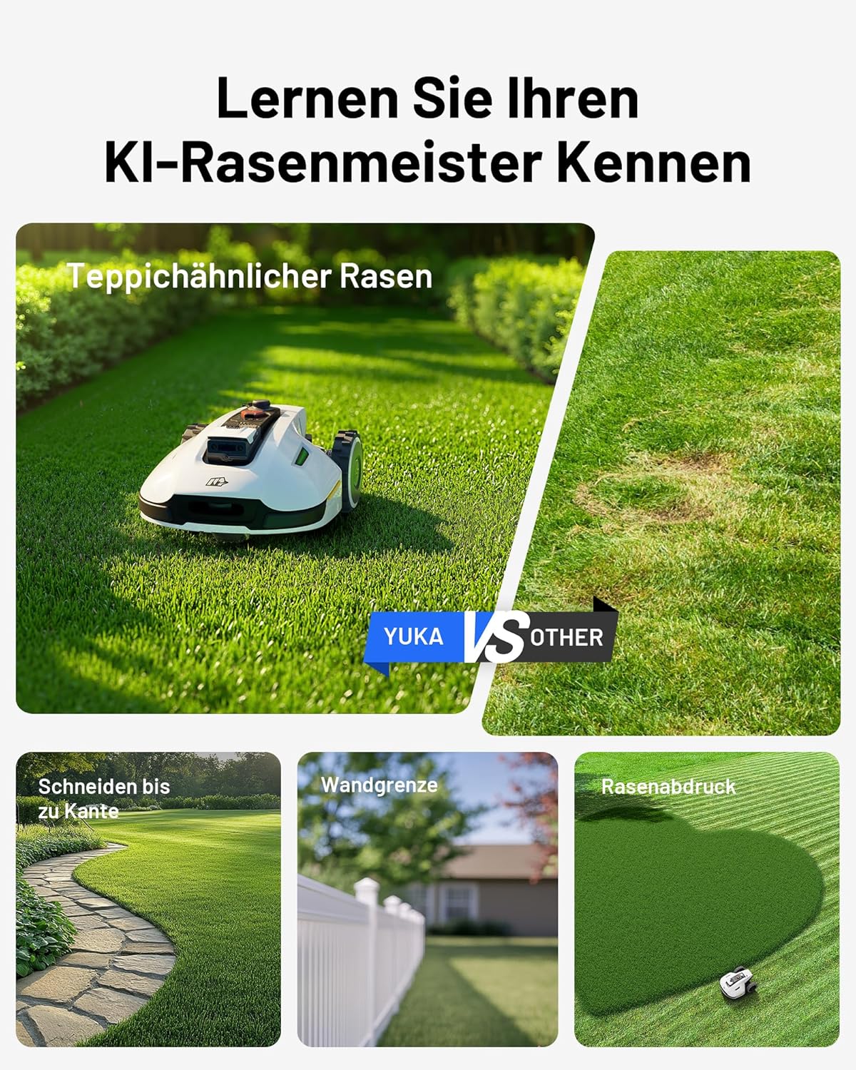 MAMMOTION YUKA 2000 Mähroboter ohne Begrenzungskabel, Max. 2400m², Keine RTK-Antenne, Auto-Kartierung,2000m², Intelligenter Rasenmäher Roboter mit 4G-Modul, 50% Steigung (yuka-2000 Upgrade)
