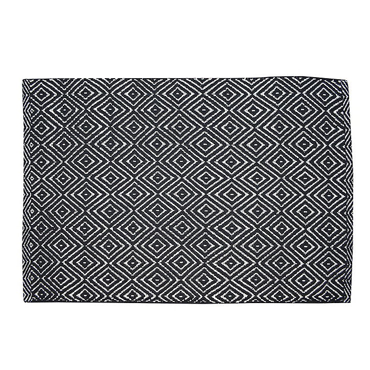 Tapis coton Diamond GoodHome 80 x 150 cm noir et blanc