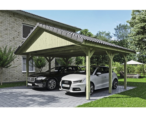 SKAN HOLZ Wallgau dubbele carport inclusief daklatten en H-paalankers, 620 x 500 cm, geïmpregneerd