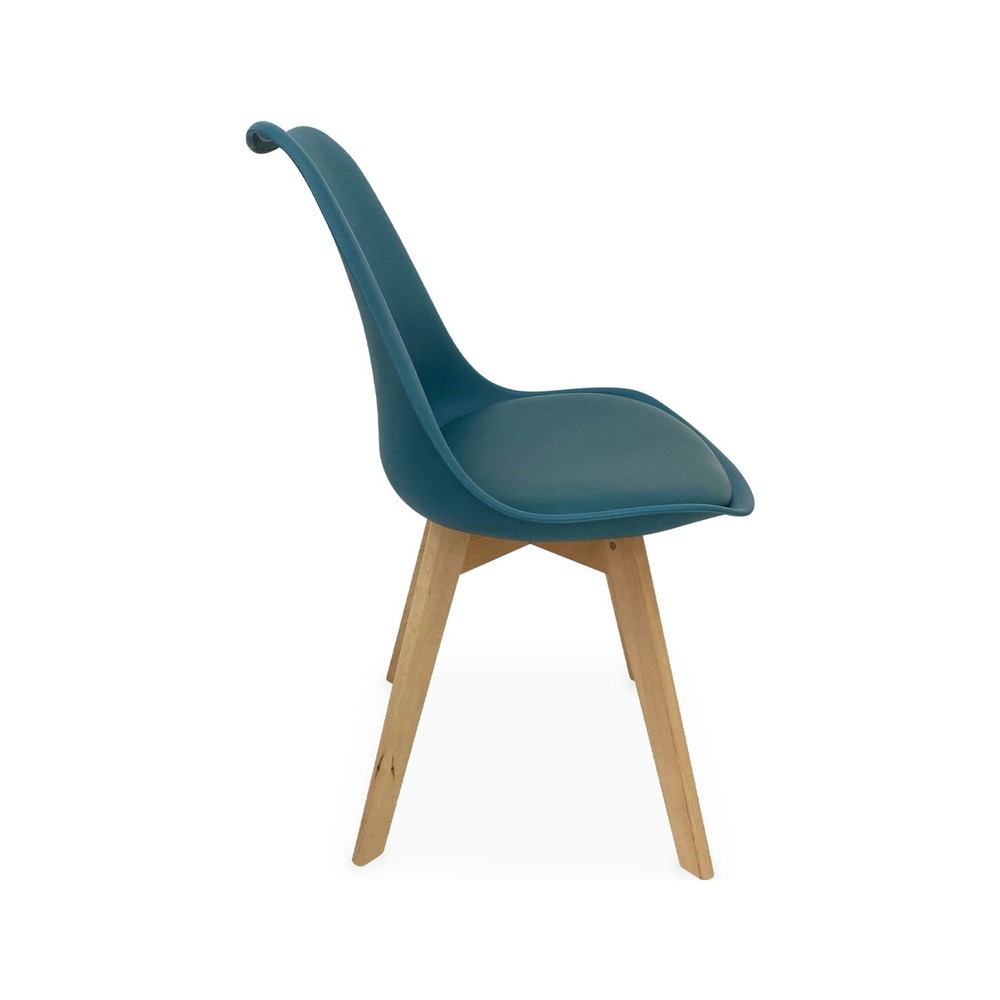 Lot de 4 chaises scandinaves. Pieds bois de hêtre. Chaises 1 place. Bleu canard