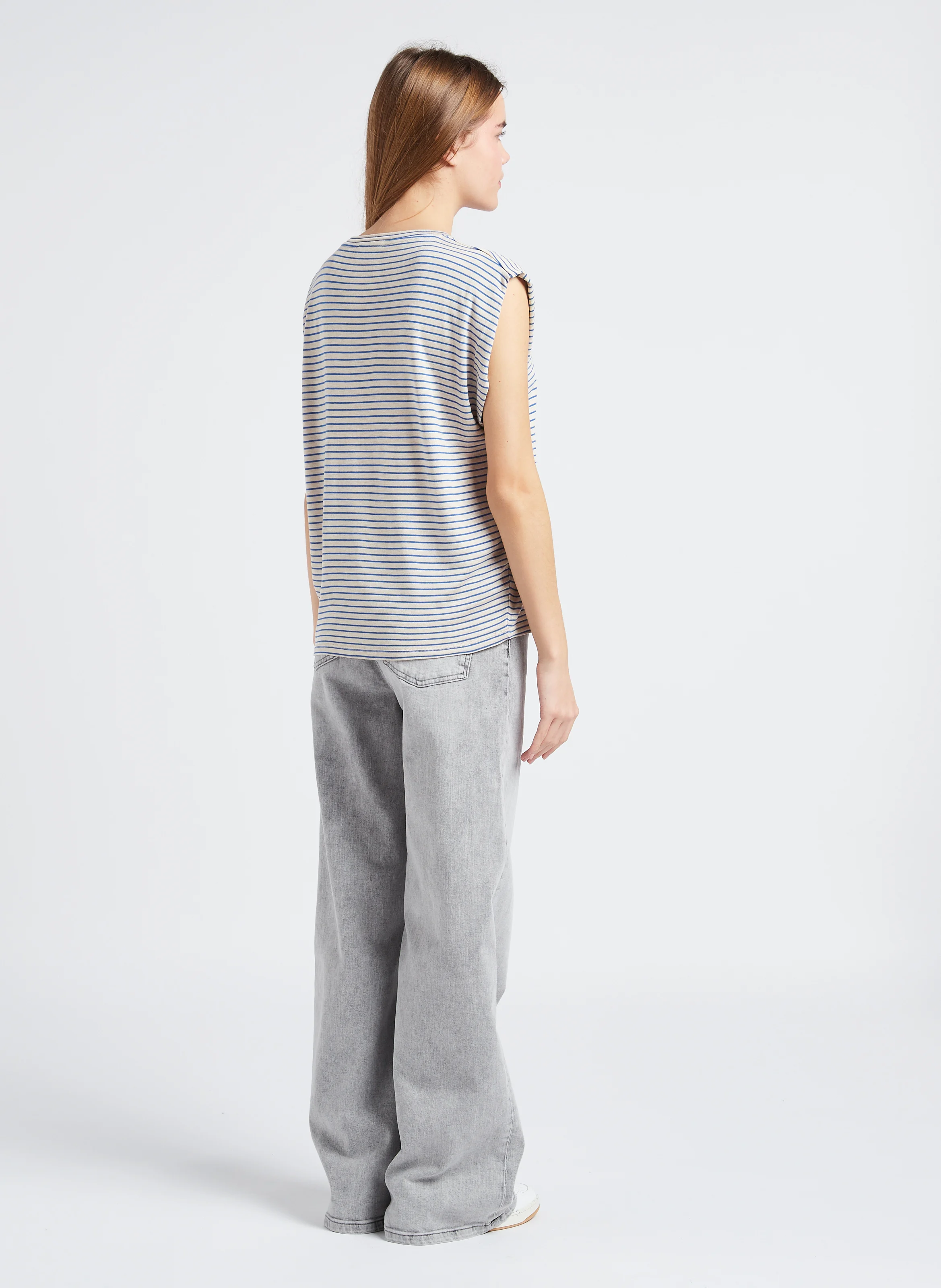 LINA - Jean ample taille haute en coton mélangé | Gris