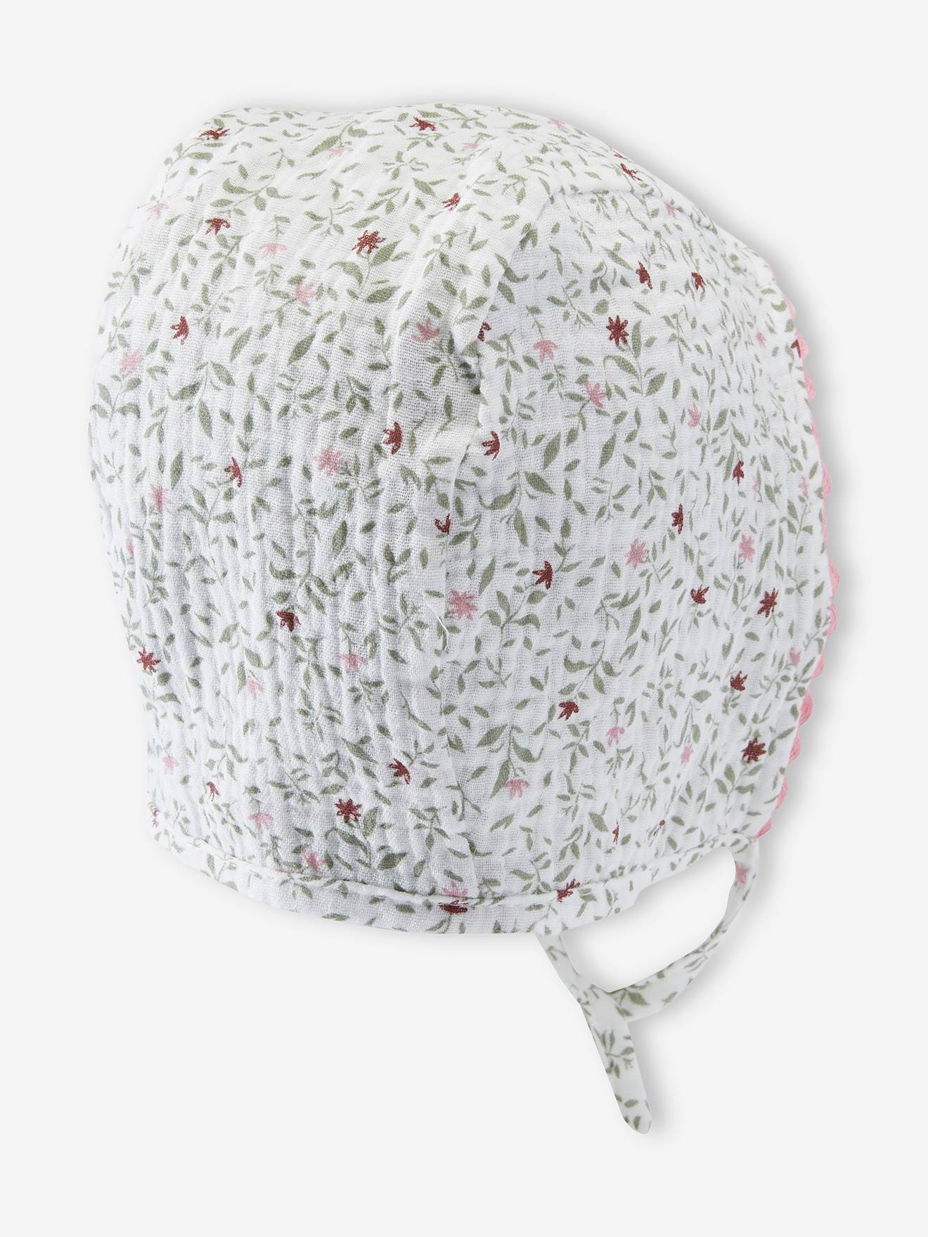 Touca com capuz para bebê menina com estampa floral, estampa branca clara