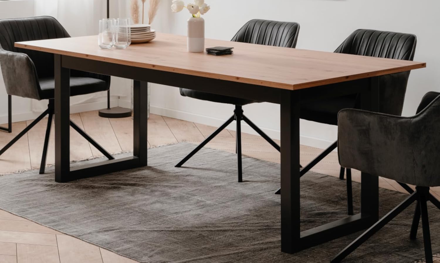 Esstisch in weiß ausziehbar, Küchentisch 200-240 x 90 cm, Esszimmer Tisch Malta (Eiche Artisan, 200-240)