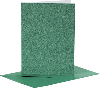 Kort Og Kuverter - Kort Str. 10,5X15 CM - Kuvert Str. 11,5X16,5 CM - Glitter - 110+250 G - Grøn - 4 Sæt