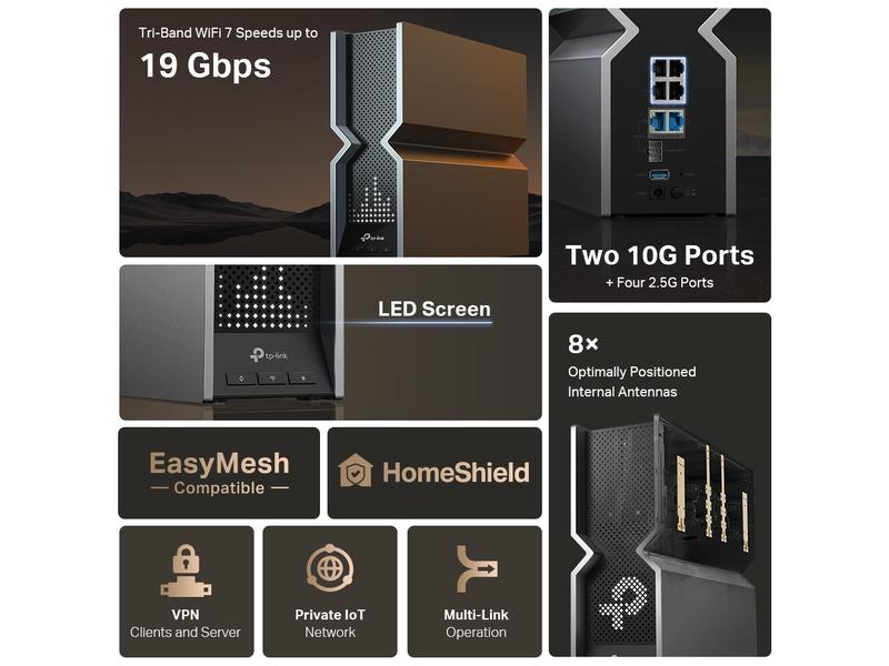 TP-Link Tri-Band WiFi Router Archer BE800 BE19000 Tri-Band Wi-Fi 7 Router