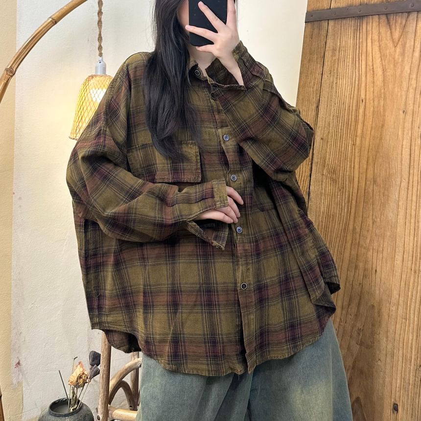 Cotton & Casual - Geruit Oversized Overhemd met Lange Mouwen