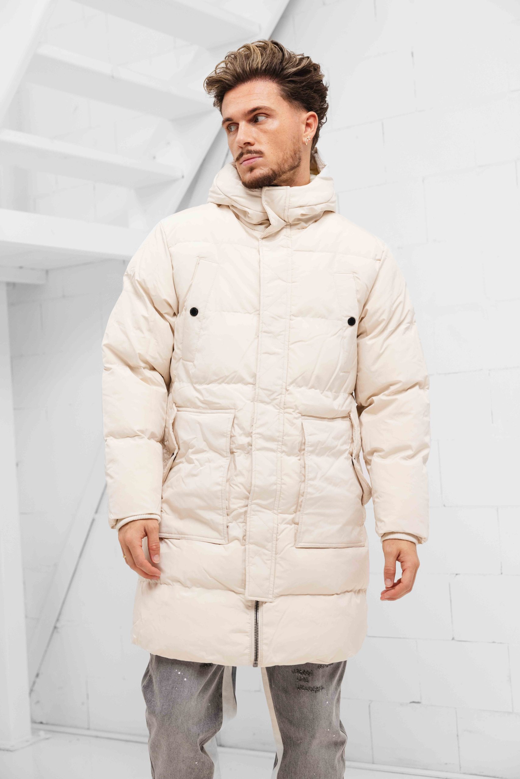 Project X Paris Long Multi-Pocket Jas Heren Wit