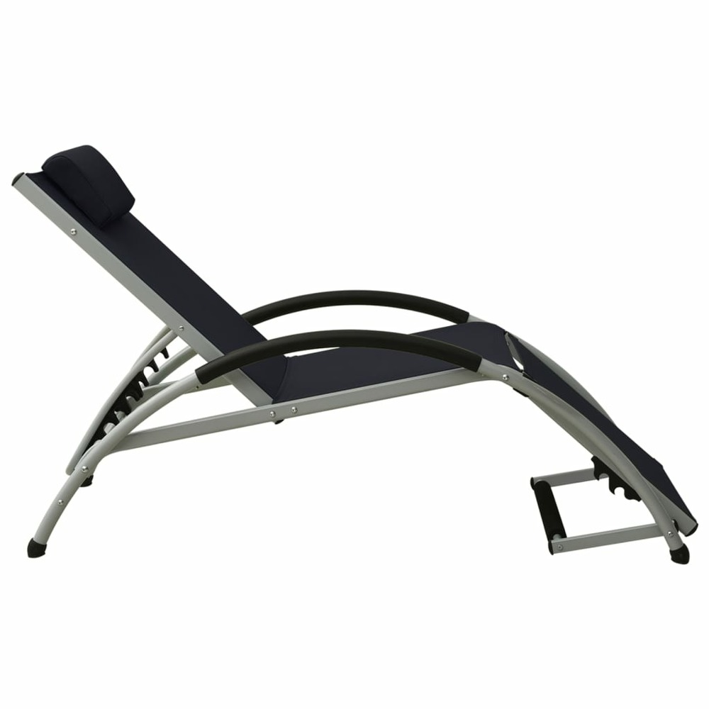 Transat chaise longue bain de soleil lit de jardin terrasse meuble d'extérieur avec oreiller textilène noir