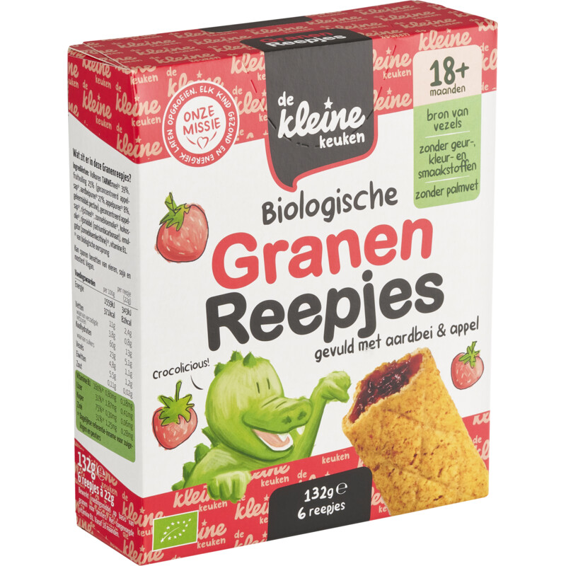 De Kleine Keuken Biologische granenreepjes aardbei 18m+