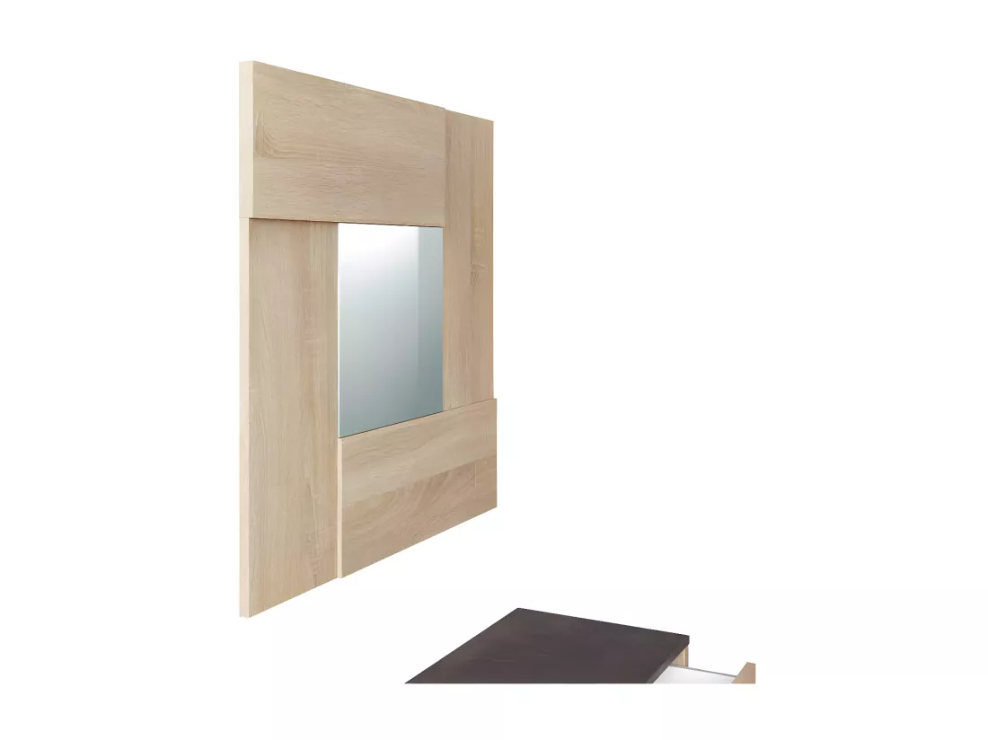 Meuble d'entrée + miroir Chêne - OZAKA - L 92 x l 33 x H 79 cm