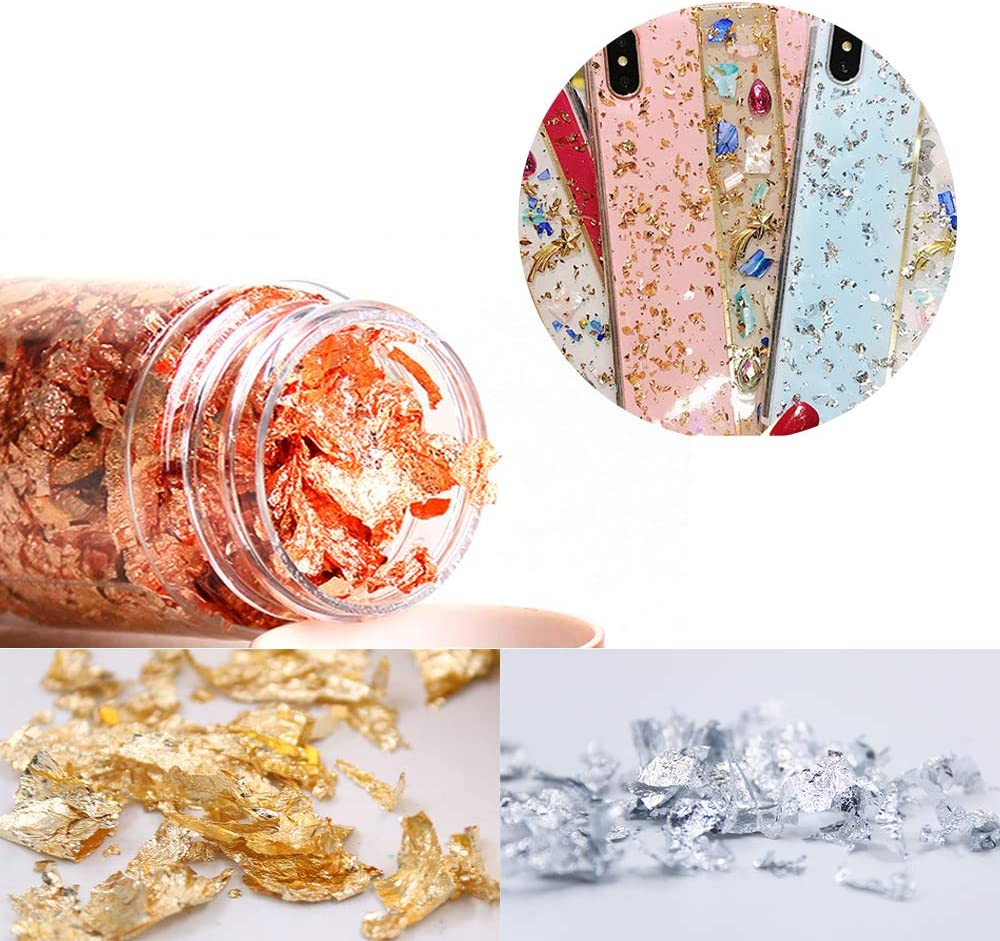 (3er Set) Nail Art Gel Nägel UV Glitzer Flocken Foil Flakes für die Maniküre - Gold / Silber / Roségold