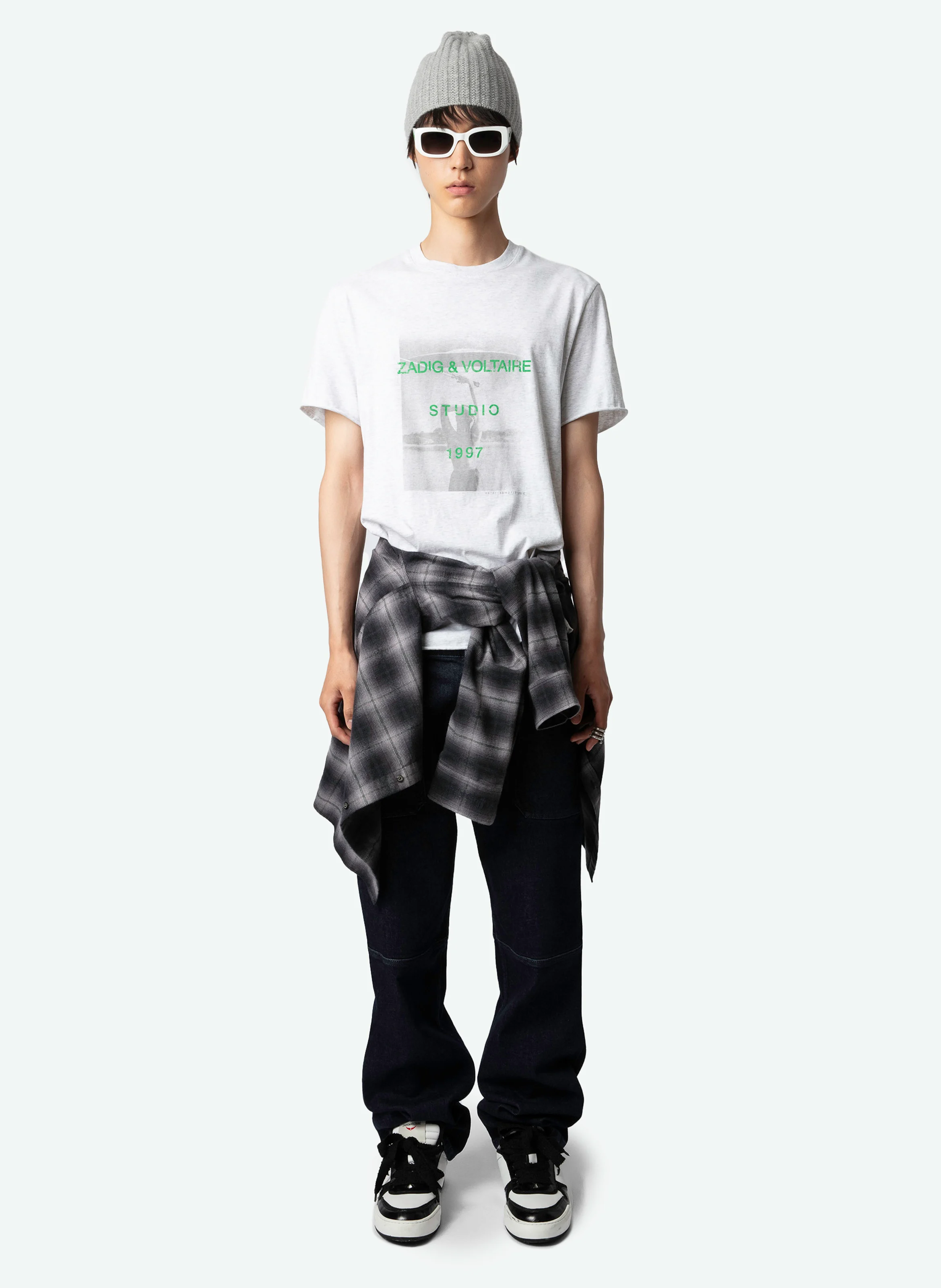 TED - Tee-shirt col rond droit en coton bio imprimé | Gris