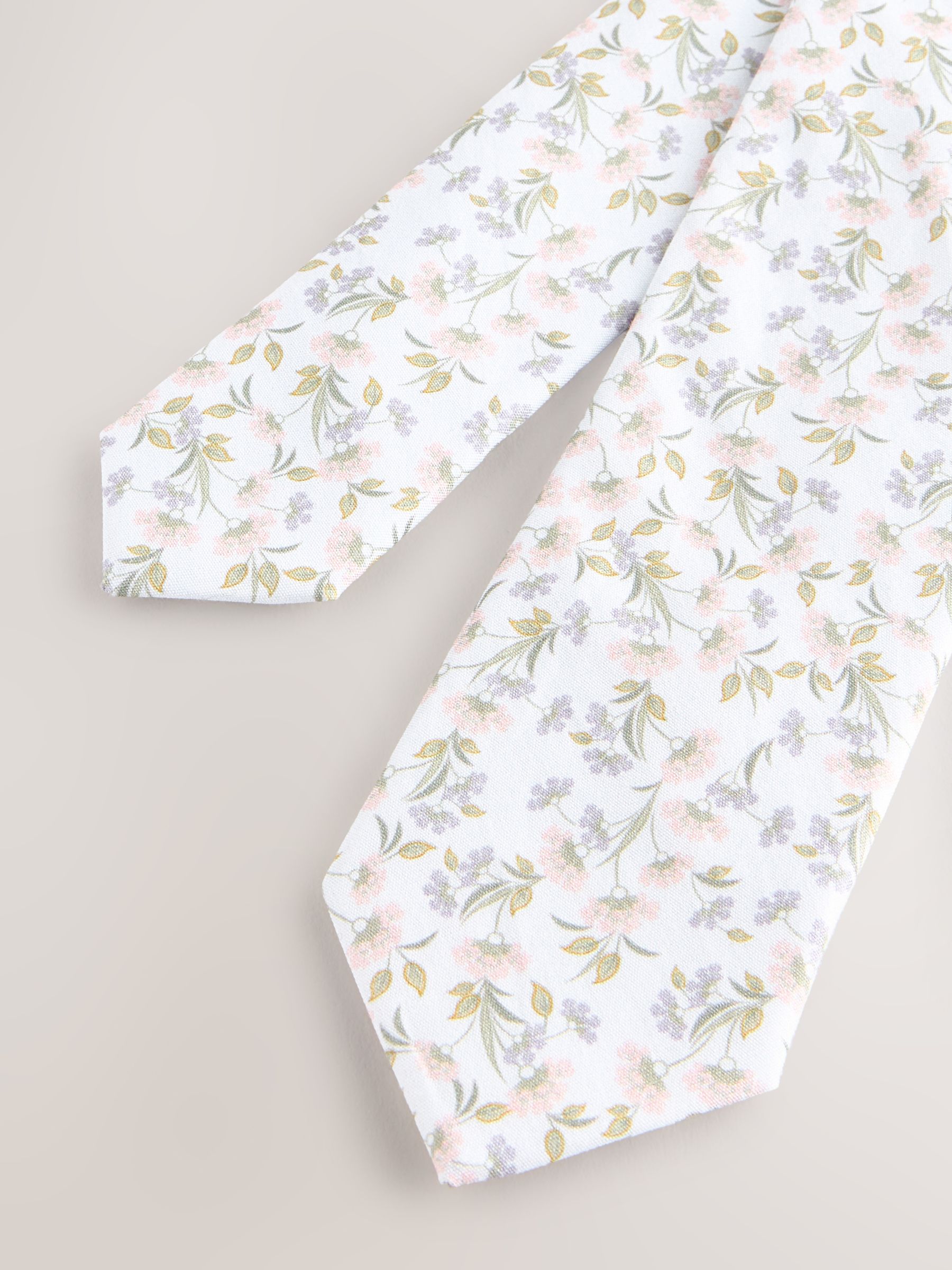 Wit - Bloemenprint 100% katoenen Stropdas (1-16jr)