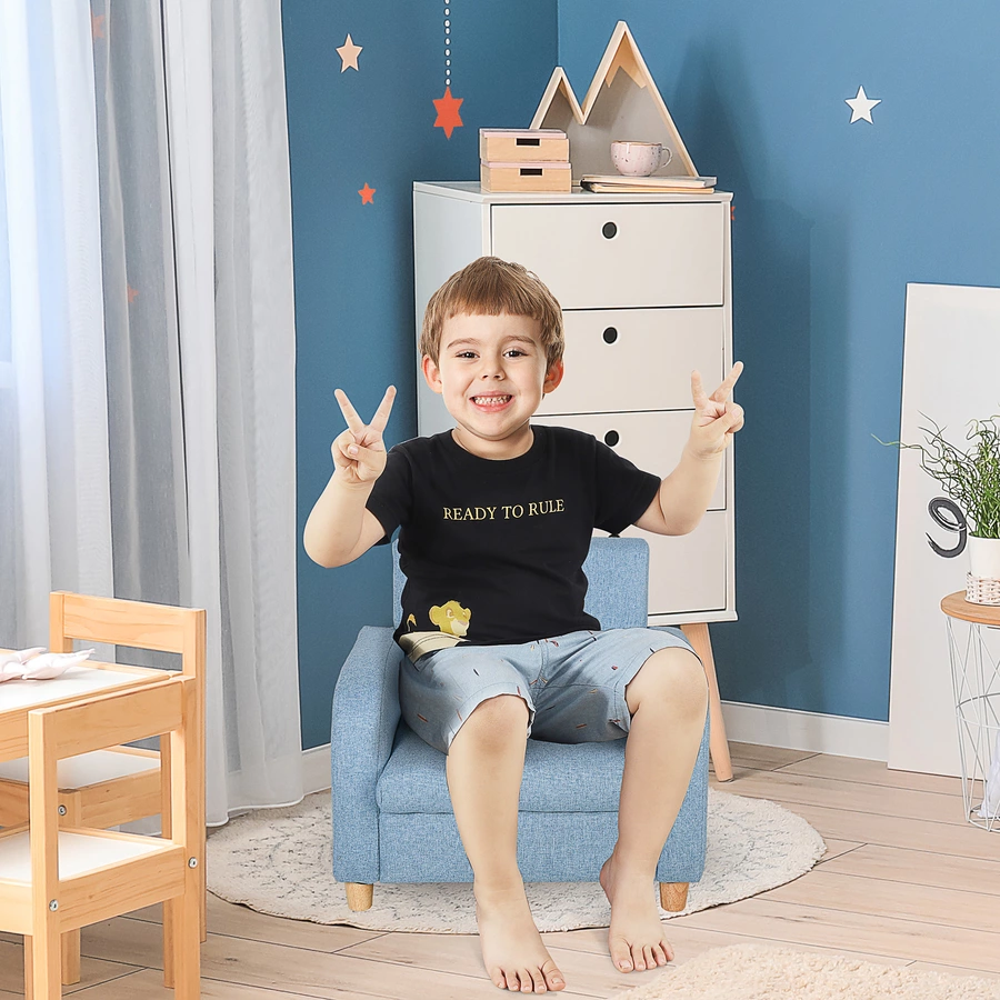 HOMCOM Kindersessel mit Holzfüßen blau
