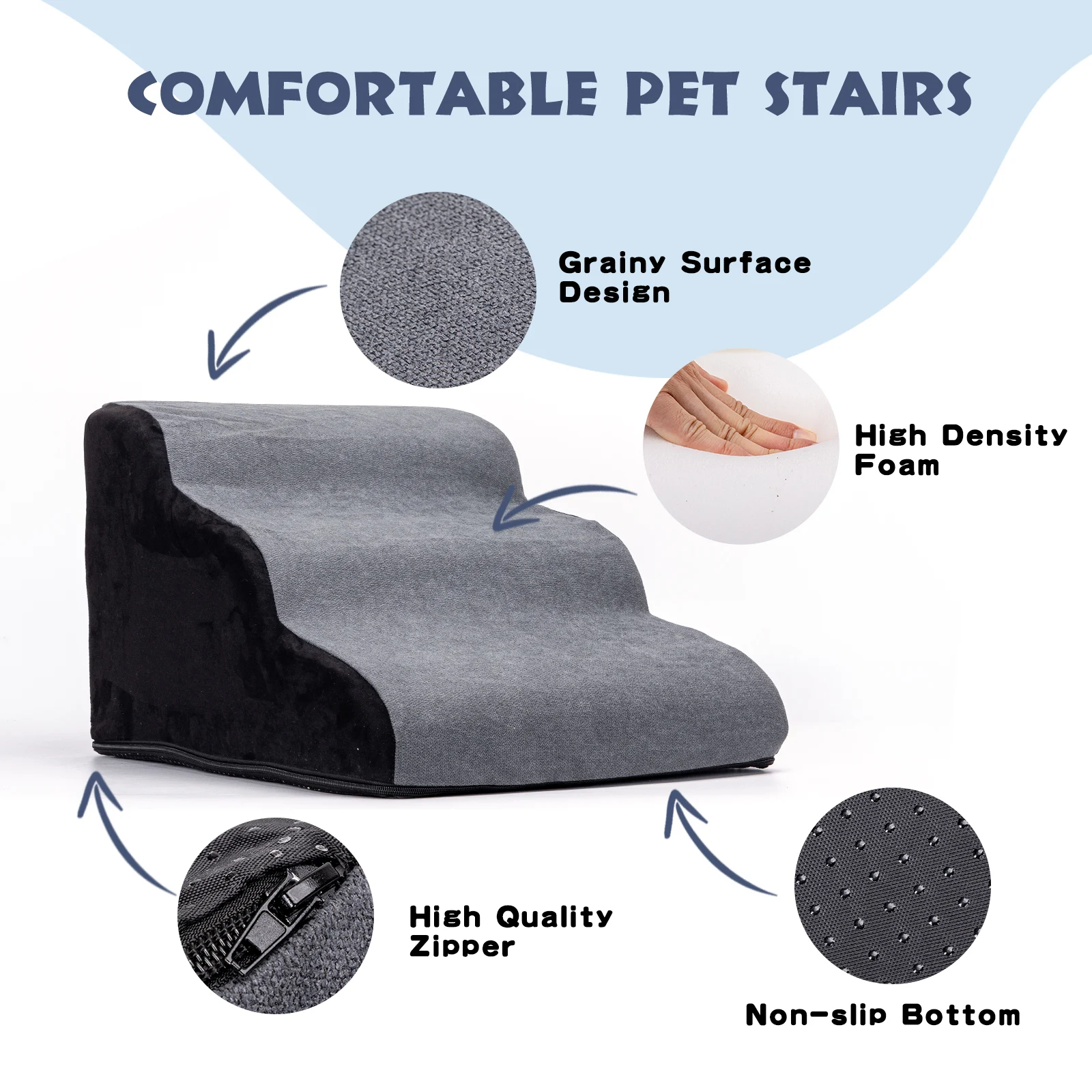 Escada para cães Nobleza, rampa de espuma de alta densidade para animais de estimação, escada de 3 degraus para camas altas, adequada para gatos, cães de pequeno e médio porte, filhotes e cães idosos.