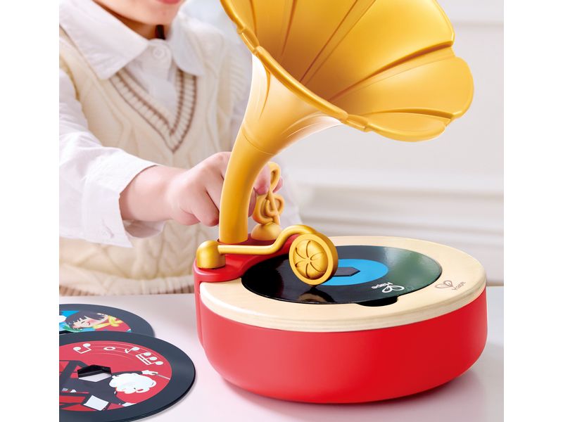 Hape Kinder-Grammophon Voll funktionsfähiges Kinder-Grammophon mit 2 Musikplatten sowie 1 Aufnahmescheibe