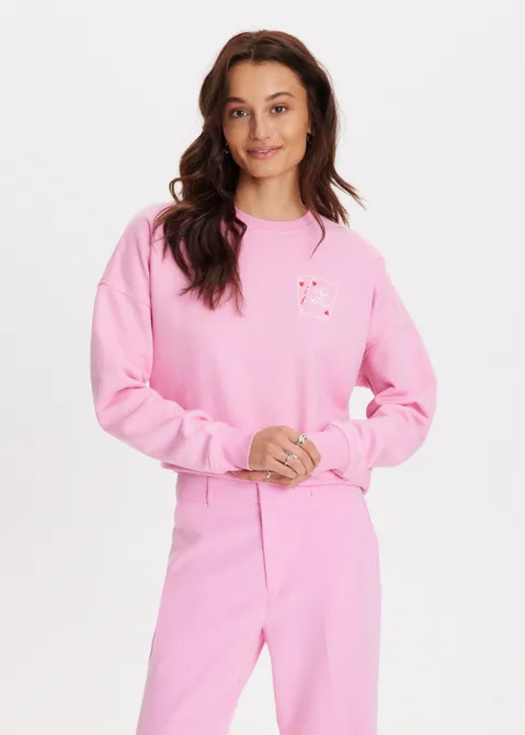 Sweater met print mon amour roze (ROS)