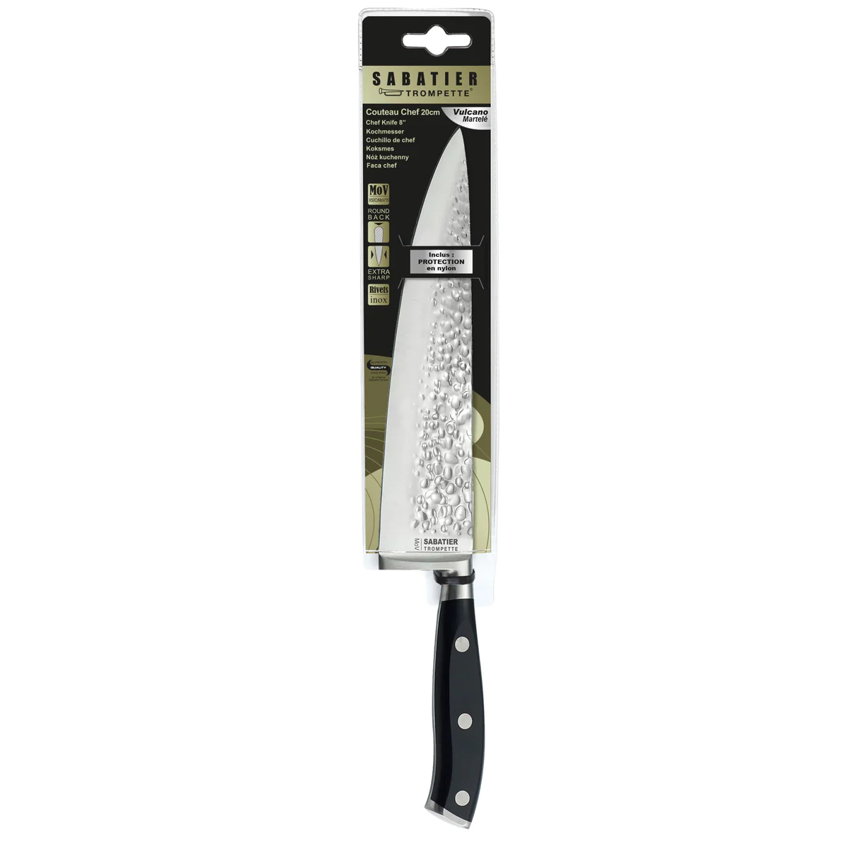 Carbon - Couteau de chef 20 cm martelé avec protection de lame Sabatie