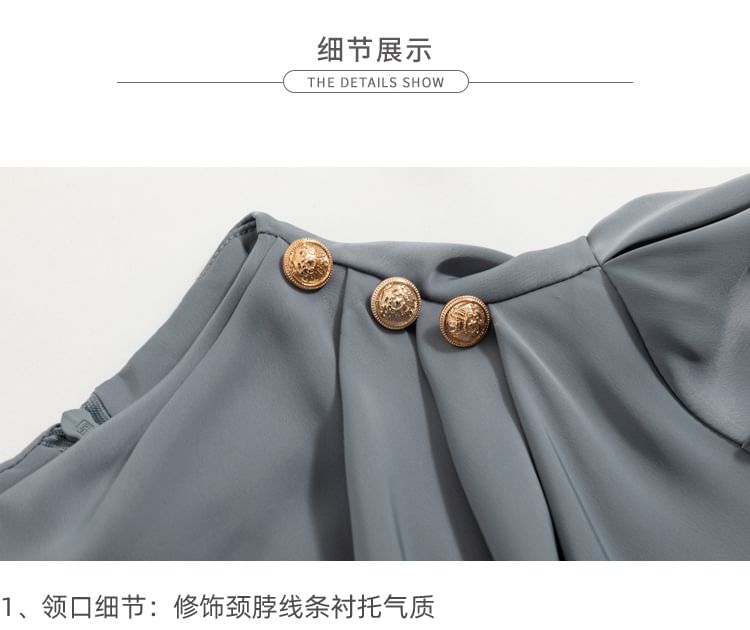 Daybreak - Blouse met pofmouwen en hoge hals, effen en geplooid