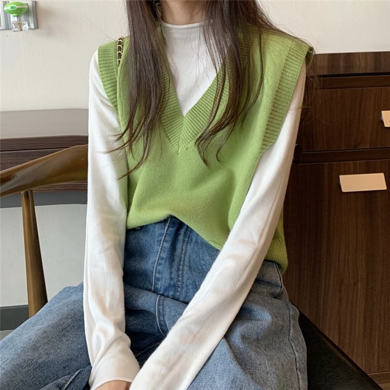 Kilopi - V-hals trui/top met lange mouwen en mock-neck
