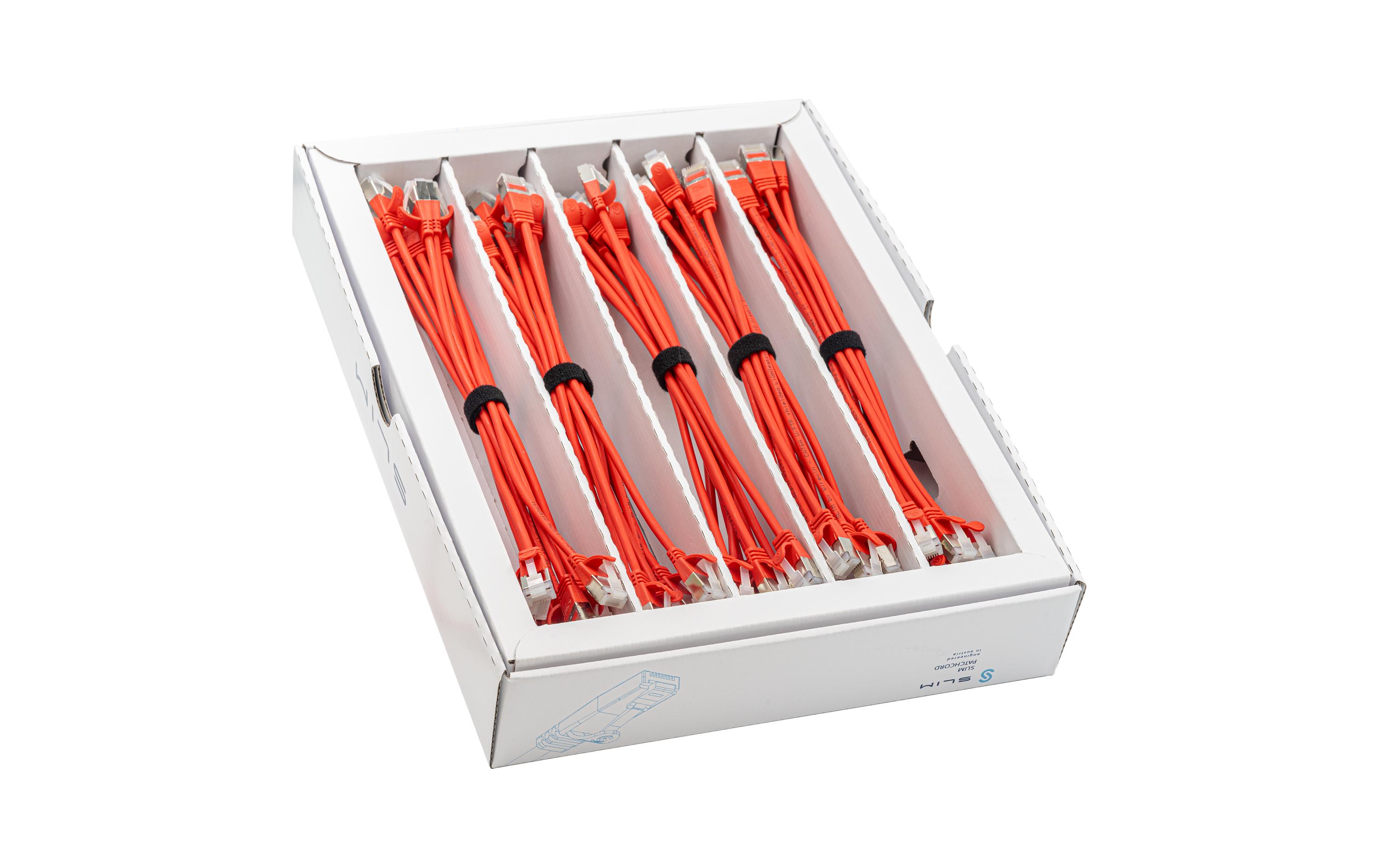 Slimpatchkabel RJ-45, Cat 6A, U/FTP, 0.25 m, Rot, 50-Pack<br>SLIM Multipack, 50x 0.25m KAT6A Patchkabel, rot