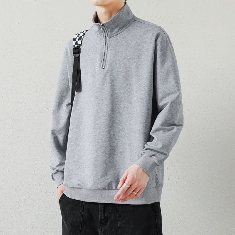 Lefitt - effen sweatshirt met halve rits