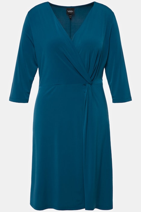 Slinkykleid, Drapierung, V-Ausschnitt, 3/4-Arm