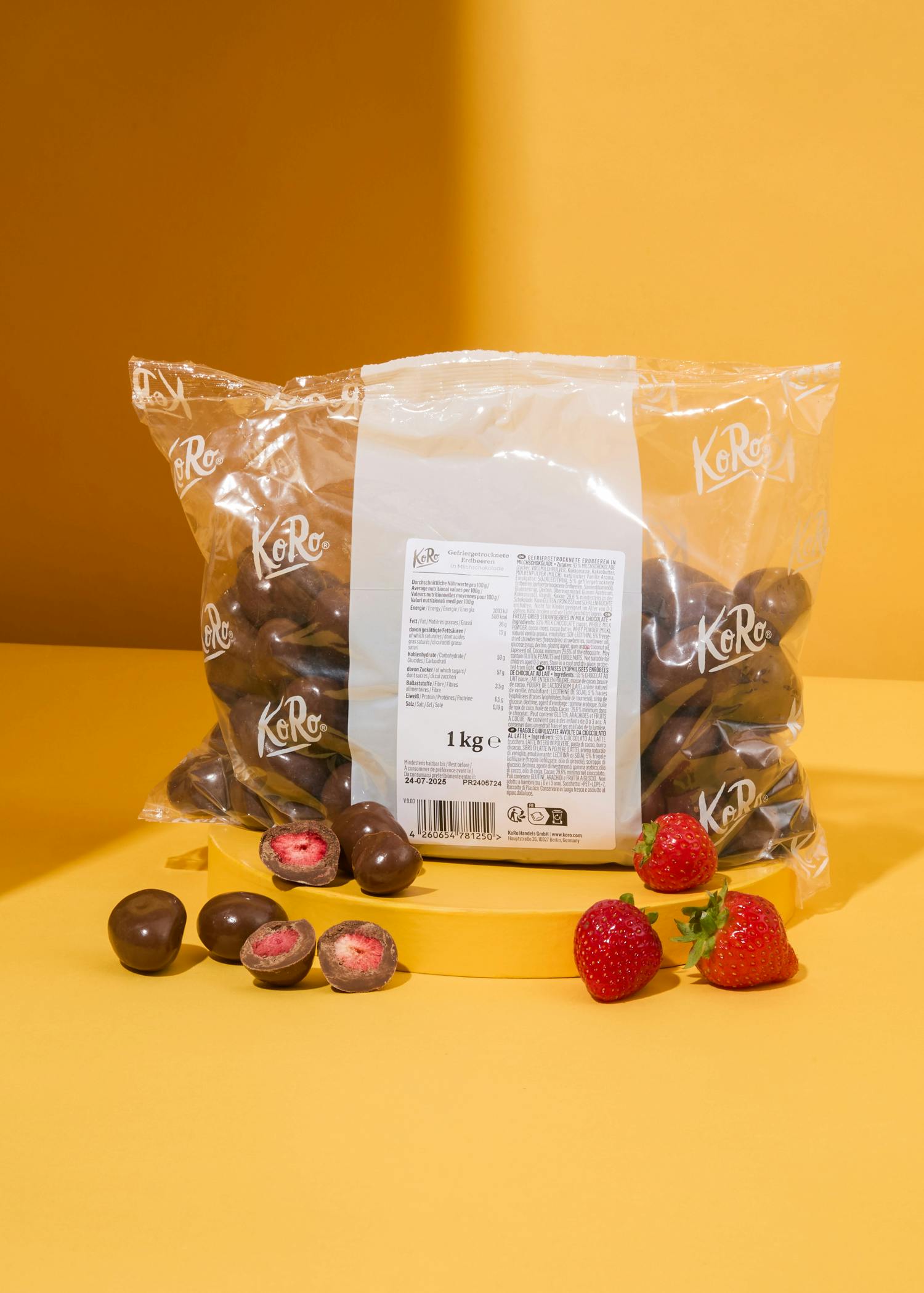 Gefriergetrocknete Erdbeeren in Milchschokolade 1 kg