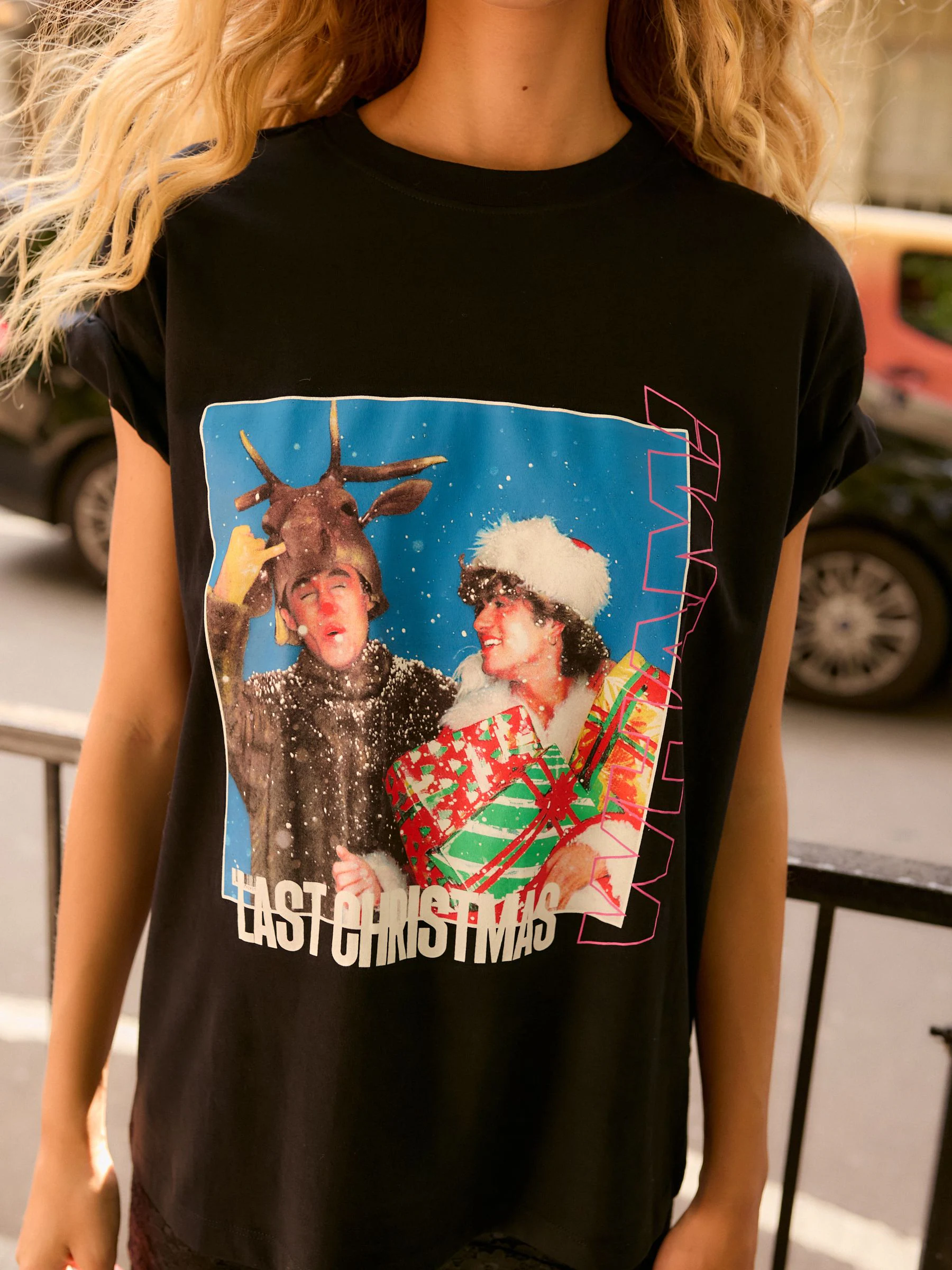 Zwart - 100% katoenen Wham Licence Last Christmas T-shirt met korte mouwen en grafische print