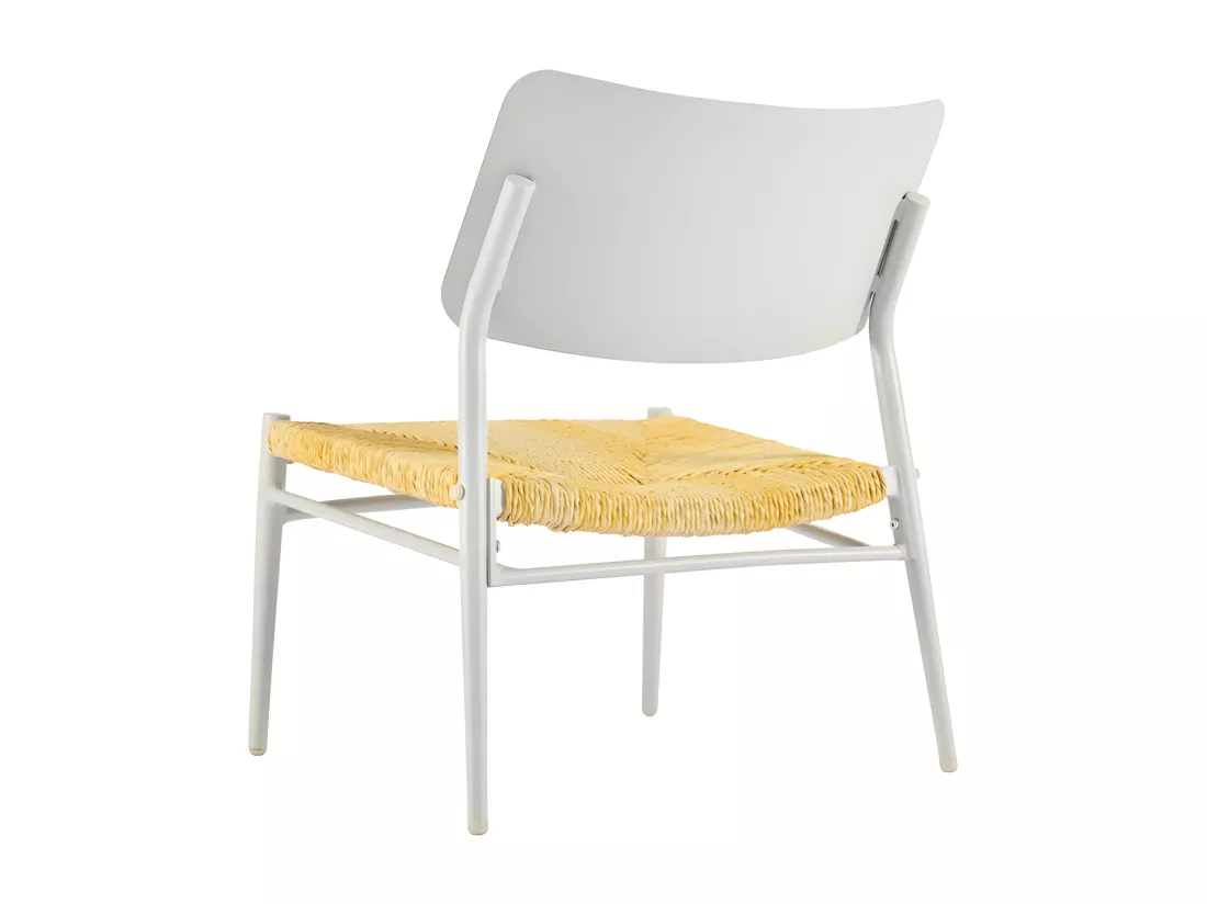 Lot de 2 fauteuils de jardin en aluminium - avec une table basse - tapis en rotin PE - Blanc