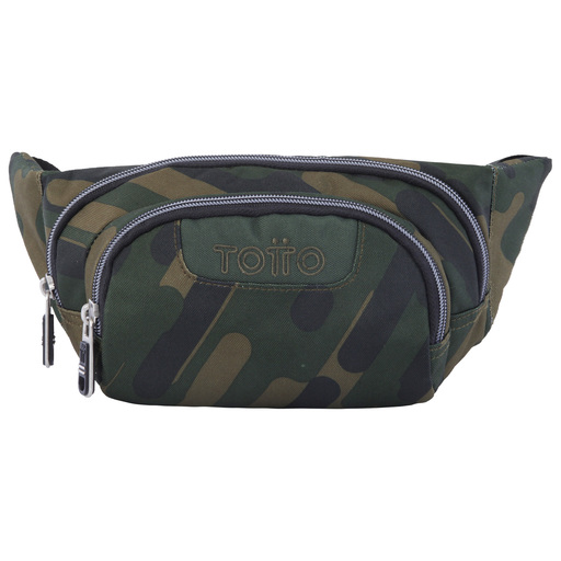 Pochete Totto com estampa militar e gancho.
