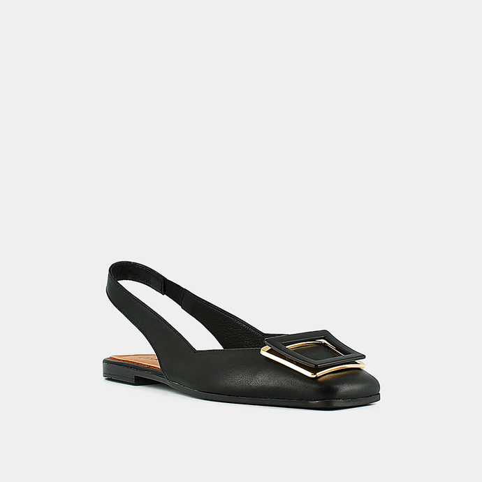 Ballerines slingback à bouts carrés  en cuir noir