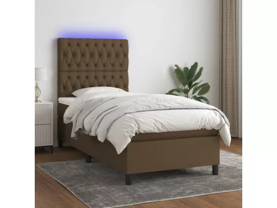 Sommier tapissier et matelas et LED Marron foncé 90x190cm Tissu