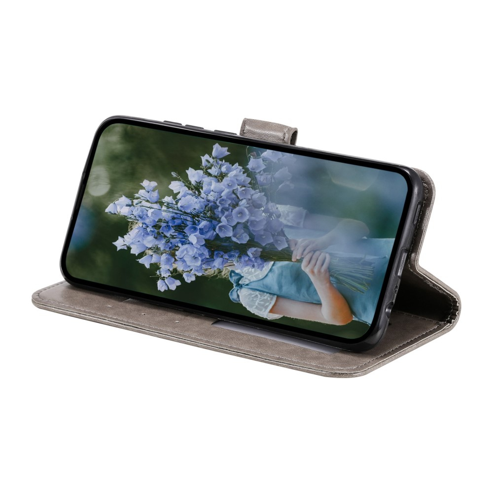 Samsung Galaxy S23  Plus 5G Leder Tasche Wallet - Mandala Flowers Imprint - Grau
