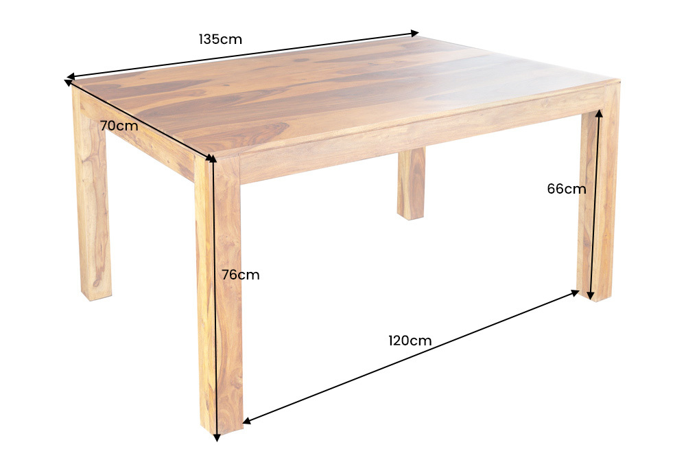 Massivholz Esstisch PURE 135cm braun Sheeshamholz stone finish einzigartige Maserung