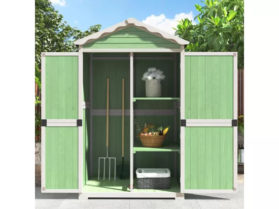 Abri de jardin en bois massif traité pour rangement extérieur résistant aux UV et intempéries sans entretien écologique vert