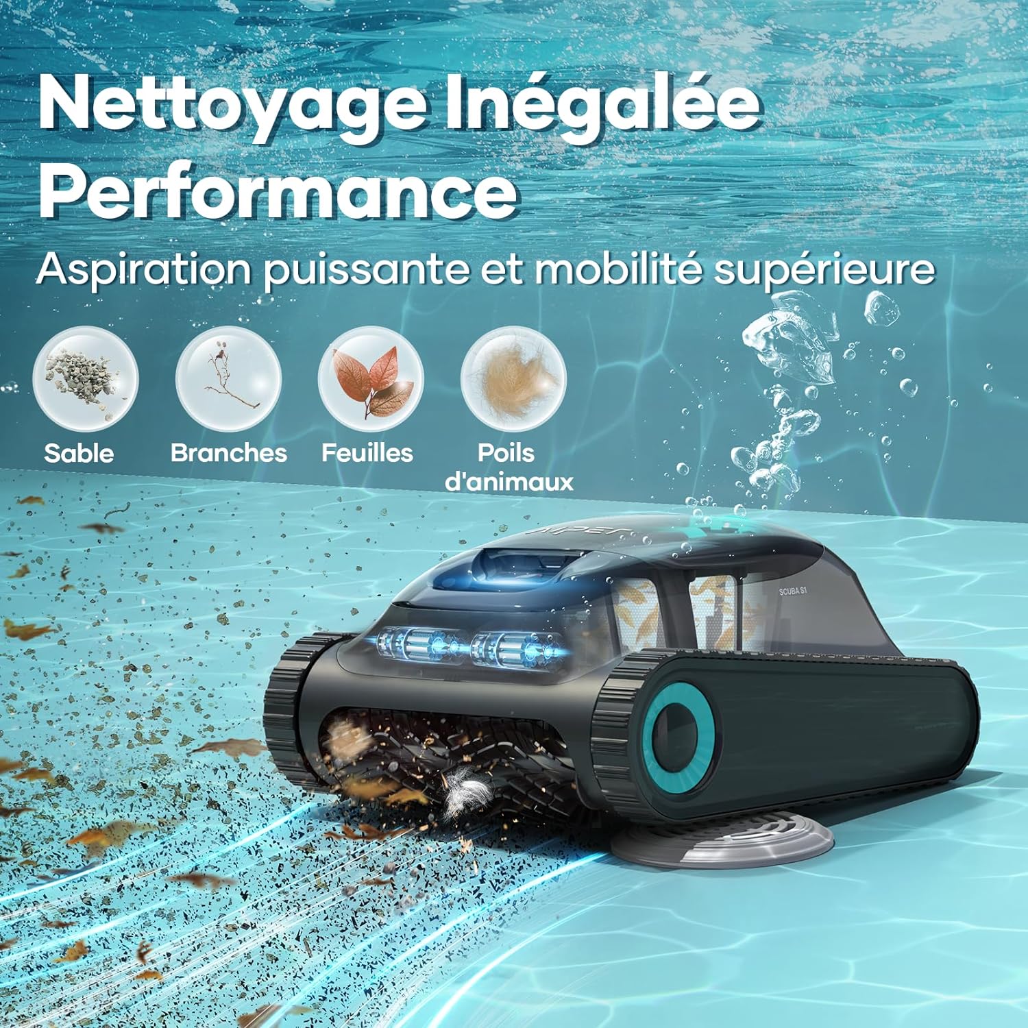 AIPER Scuba S1 Robot Pool Floor and Walls, Water Line, Cordless Pool Vacuum, 4 Modes, 150Min Battery Life, Climbing Walls, Intelligent Navigation 2.0, Ideal for In-Ground Pools 150