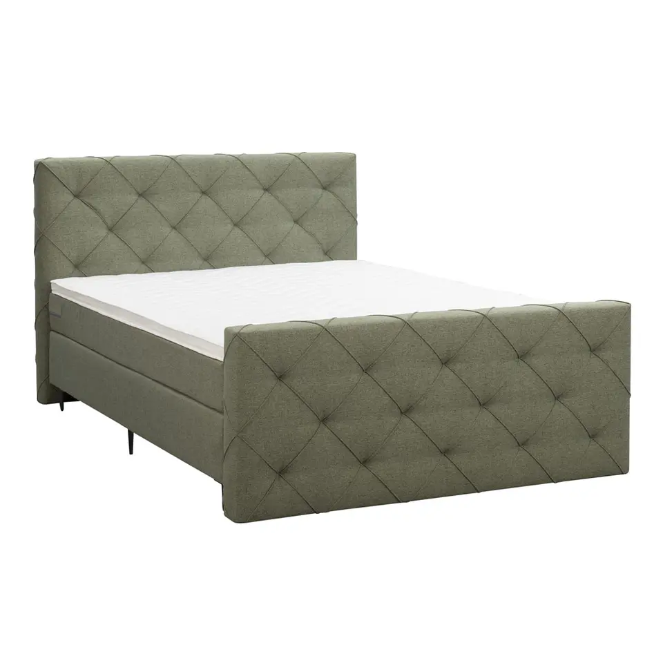 Boxspring met voetbord Liv geruit - groen - 140x200 cm - slanke poot