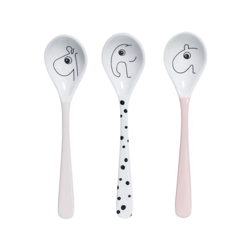 Lot de 3 cuillères Happy Dots - Rose - Ecru
