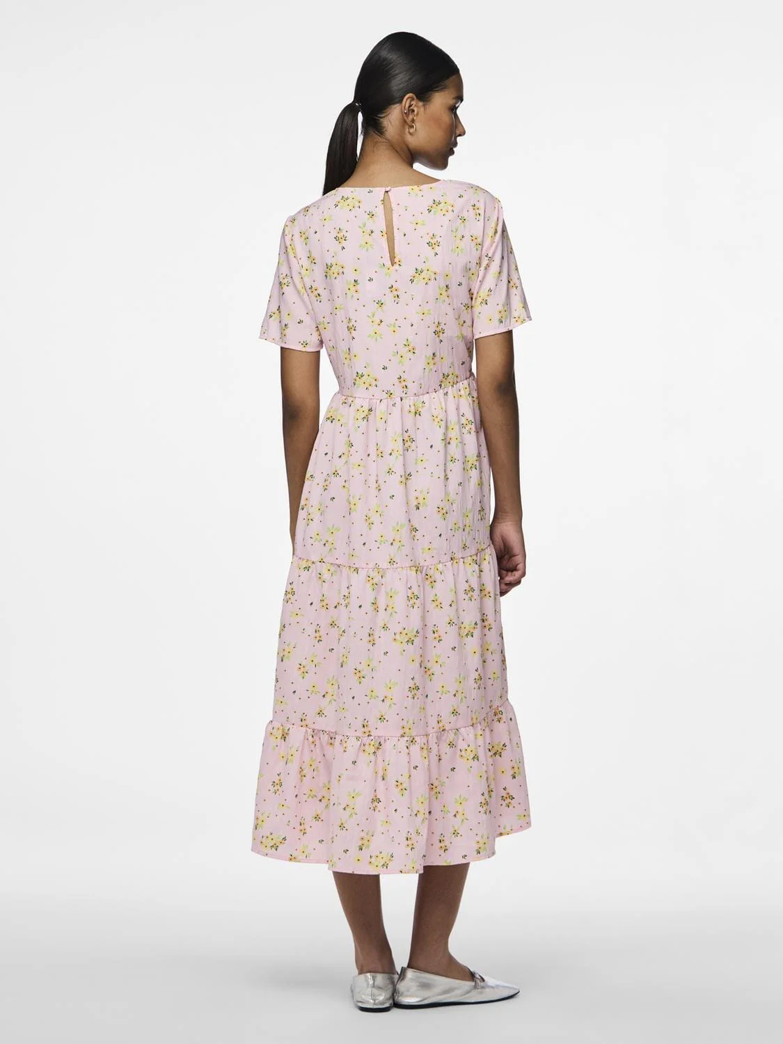 Pieces Pcstella Ss O-Neck Midi Dress 4625015 fairy tale pale banana flower